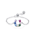 Anillo de cadena ajustable de plata S925 con dije de herradura y siete piedras de colores - Abierto Ajustable / Estilo Herradura Colorida (JZ2055) / Plateado