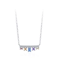 S925 sterling silver necklace featuring colorful square zircon pendant on a thin chain - TL244 Necklace
