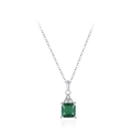 Elegant S925 sterling silver necklace featuring a square emerald gemstone with cubic zirconia - Square Green Gemstone Pendant Necklace (TL242)