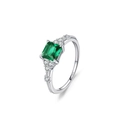 Elegant S925 sterling silver ring with square emerald green stone and micro-pave diamonds - Square Green Gemstone Ring (Size 5) (JZ2065-5)