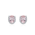 S925 sterling silver oval pink gemstone stud earrings with a halo of white diamonds - Pink Oval Stud Earrings (ED3459) / 925 Silver