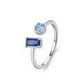 S925 Sterlingsilber Ring mit tiefblauem Rechteck- und hellblauem runden Edelstein - Offener Ring (JZ2062-5)
