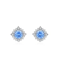 Elegant S925 sterling silver sunflower earrings with blue gemstones and crystal halo - Stud Earrings (ED3461) / 925 Silver