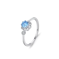 Elegante anello a fiore in argento sterling S925 con gemma blu e pietre laterali - Anello Taglia 5 (JZ2063-5) / Argento 925