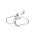 Anello a catena regolabile in argento 925 con lettera araba e pietre di zircone cubico - Stile di Scrittura Arabo (JZ2002) / Argento
