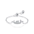 Anello a catena regolabile in argento S925 con corona scintillante in zirconi - Stile Corona (JZ2004) / Argento