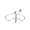 Anello a catena regolabile in argento sterling S925 con barra con pavé in stile arabo - Barra Micro-pave (JZ2006) / Argento