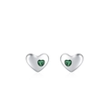 Elegant S925 sterling silver heart stud earrings with sparkling green crystal stones - 925 Silver / Heart Stud Earrings (ED3490)