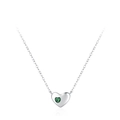 Elegant S925 sterling silver heart necklace with a green gemstone on white background - 925 Silver / Heart Necklace (TL262)