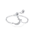 Anello a catena regolabile in argento sterling S925 con ciondolo a luna e zirconi lucidi - Stile Luna (JZ2010) / Argento