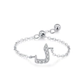 Anello a catena regolabile in argento 925 con pendente a lettera araba e zirconi pavé - Stile Lettera J (JZ2012) / Argento