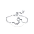 Anello a catena regolabile in argento sterling S925 con charm lettera araba pavé - Lettera Araba Waw (JZ2014) / Argento