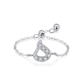Anello a catena regolabile in argento S925 con pendente a goccia lettera araba e zirconi - Goccia d'Acqua Cava (JZ2015) / Argento