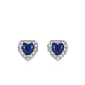 Orecchini a lobo a cuore in argento S925 con gemma blu e alone di zirconi bianchi - Orecchini a Bottone a Cuore in Zirconia Blu (ED3468) / Argento 925