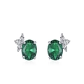 Elegantes pendientes de plata de ley 925 con piedras verde esmeralda y detalles de circón - Pendientes de Botón Mariposa (ED3465)