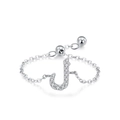 Anello a catena regolabile in argento 925 con ciondolo lettera J in zirconi pavé - Lettera Maiuscola J (JZ2018) / Argento
