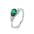 Elegante anillo de plata de ley S925 con esmeralda ovalada y detalles de diamantes finos - US 5 / Anillo de Gema Verde Ovalado (JZ2070-5)
