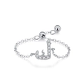 Anello a catena regolabile in argento S925 con ciondolo lettera araba e zirconi - Design del Ciondolo Arabo (JZ2019) / Argento