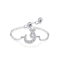 Anello a catena regolabile in argento sterling S925 con ciondolo a lettera araba e cristalli - Stile di Carattere Arabo (JZ2020) / Argento