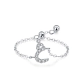 Anello a catena regolabile in argento 925 con lettera araba Ayin e strass lucidi - Lettera Araba Ayn (JZ2022) / Argento