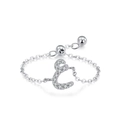 Anello a catena regolabile in argento sterling S925 con ciondolo lettera E - Elegante Lettera in Corsivo E (JZ2023) / Argento