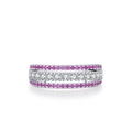 Elegant S925 sterling silver triple-row ring with pink gemstones and clear pavé diamonds - US 5 / Silver Pink Style (JZ2087P)