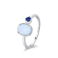 Anello in argento S925 con opale bianco ovale e un piccolo zaffiro blu - Anello Misura 5 (JZ2088-5) / Argento 925