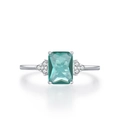Anello elegante in argento S925 con gemma verde taglio smeraldo e diamanti laterali - Anello JZ2089 Misura 5 / Argento 925