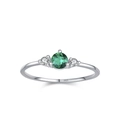 Anello in argento sterling S925 con pietra verde smeraldo e dettagli laterali - US 5 / Argento-JZ2103