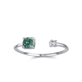 Anello aperto in argento sterling S925 con gemma verde smeraldo e piccolo zircone - US 5 / Argento-JZ2104