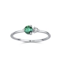 Anello in argento sterling S925 con gemma verde smeraldo tonda e zircone - US 5 / Argento-JZ2105