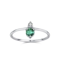 Anello in argento sterling S925 con gemma verde rotonda e piccolo zircone bianco - US 5 / Argento-JZ2106