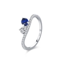 Anello a onda in argento S925 con zirconi blu scuro e zircone trasparente a goccia - US 5 / Onda Blu Scuro (JZ2092)