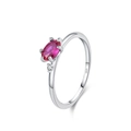 Anello in argento S925 con gemma ovale color magenta e zircone rotondo incastonato - US 5 / Ovale Rosa Rosso (JZ2099)