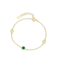 Pulsera de plata 925 bañada en oro con tres piedras de circón redondas verde y amarillo - Plata 925 / Dorado