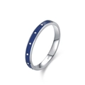 Eleganter S925 Sterling Silber Ring mit blauer Emaille und silbernen Polka-Dot-Mustern - 925er Silber / Ring-Größe 9 (JZ2146-9)