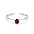 Anello aperto minimalista in argento S925 con pietra portafortuna rossa ovale al centro - US 5 / Gennaio (JZ2116)