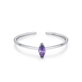 Anello aperto in argento S925 con pietra portafortuna viola taglio marquise elegante - US 5 / Febbraio (JZ2117)
