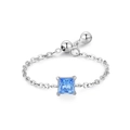 Verstellbarer S925 Sterling Silber Kettenring mit quadratischem blauem Zirkonstein - Einheitsgröße / März - Himmelblau (JZ2128)
