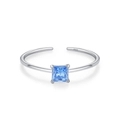 Anello aperto in argento sterling S925 minimalista con gemma blu quadrata e castone a griffe - US 5 / Marzo (JZ2118)