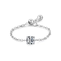 Verstellbarer S925 Sterlingsilber-Kettenring mit einem brillanten runden Zirkonia-Stein - Einheitsgröße / April - Transparent (JZ2129)