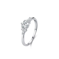Anello di fidanzamento in argento 925 con zircone rotondo e design geometrico - US 5 / Stile con Accento a Grappolo Rotondo (JZ2154) / Argento