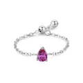 Verstellbarer Kettenschリング aus 925er Sterlingsilber mit rosa Tropfen-Edelstein - Einheitsgröße / Juli - Rosarot (JZ2132)