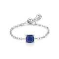 925 Sterling Silber Kettenring mit blauem Geburtsstein und verstellbaren Silberperlen - Einheitsgröße / September - Dunkelblau (JZ2134B)