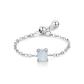 Verstellbarer Kettenring aus S925 Sterlingsilber mit ovalem weißem Opal für Damen - Einheitsgröße / Oktober - Weißer Opal (JZ2135)