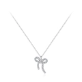 Elegant S925 sterling silver bow pendant necklace with sparkling zircon stones - Bow-knot Necklace (TL280) / 925 Silver