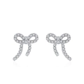 Sparkling S925 sterling silver bow stud earrings with premium zircon stones - Bow-knot Stud Earrings (ED3509) / 925 Silver