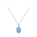 S925 sterling silver necklace featuring oval blue zircon pendant on a white background - Necklace (TL282B) / 925 Silver