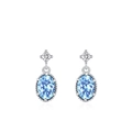 925 silver ocean heart drop earrings with oval light blue zircon and round crystal studs - Stud Earrings (ED3511B) / 925 Silver