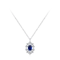 Collier élégant en argent 925 avec pendentif saphir ovale et halo de petits cristaux - Argent 925 / Collier (TL274)